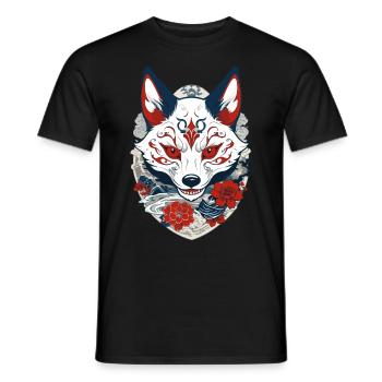 Japanese Kitsune Yokai Ukiyo-E Streetwear - Men's T-Shirt - black - Front - AI Model Male 178 light (178cm)