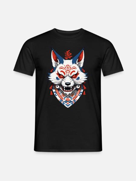 Kitsune Ukiyo-E Kanji Vintage Japon Streetwear - T-shirt homme - noir
