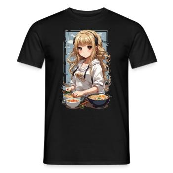 Anime Girl Ramen Love Manga Noodle Soup Design - T-shirt homme - noir - Devant - AI Model Male 178 light (178cm)