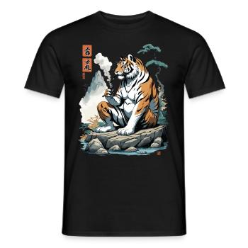 Ukiyo-E Tiger Berg Asiatische Kunst Streetwear - Männer T-Shirt - Schwarz - Vorne - AI Model Male 178 light (178cm)
