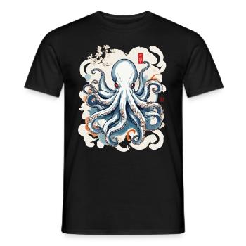 Vintage Japan Kraken Ukiyo-E Meeresästhetik - Männer T-Shirt - Schwarz - Vorne - AI Model Male 178 light (178cm)