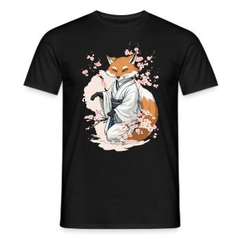 Japanese Fox Kitsune Yokai Ukiyo-E Vintage - Men's T-Shirt - black - Front - AI Model Male 178 light (178cm)
