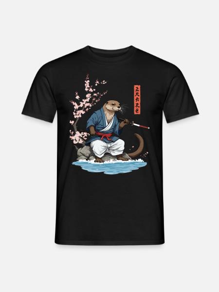 Kawaii Samurai Otter Ukiyo-E Kunst Streetwear - Männer T-Shirt - Schwarz