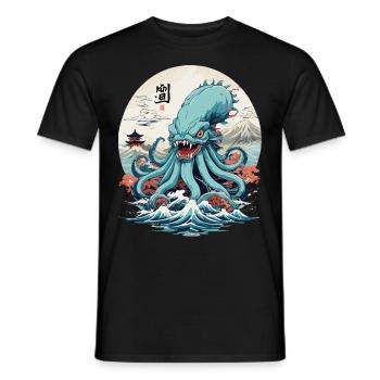 Vintage Kraken Seeungeheuer Japan Style Aesthetic - Männer T-Shirt - Schwarz - Vorne - AI Model Male 178 light (178cm)