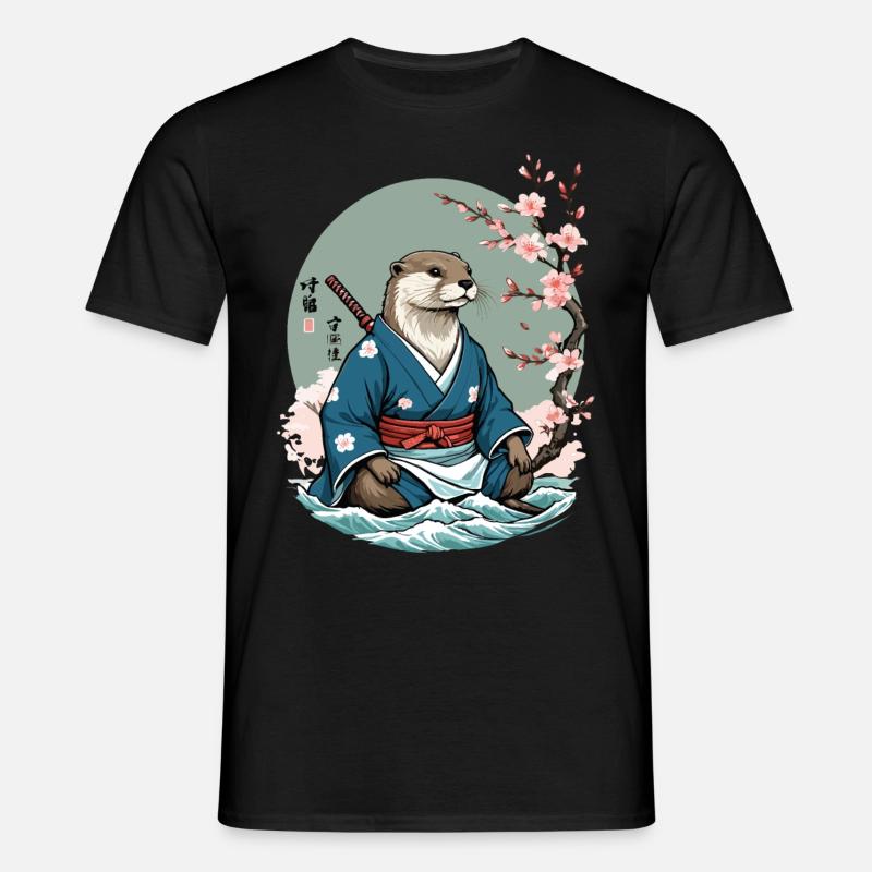 Estetiche Lontra Samurai Vintage Ukiyo-E Design - Maglietta da uomo - nero