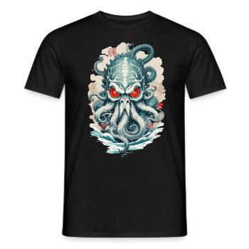 Yokai Tentakeln Seeungeheuer Dämon Vintage Japan - Männer T-Shirt - Schwarz - Vorne - AI Model Male 178 light (178cm)