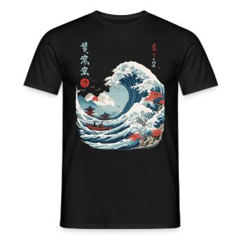 Japanische Kanagawa Welle Vintage Ukiyo-E - Männer T-Shirt - Schwarz - Vorne - AI Model Male 178 light (178cm)