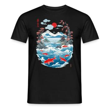 Aesthetic Koi Carp Japan Vintage Streetwear - Men's T-Shirt - black - Front - AI Model Male 178 light (178cm)