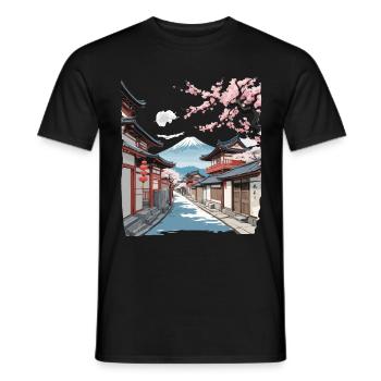 Japon Vintage Streetwear Street Fleurs de cerisier - T-shirt homme - noir - Devant - AI Model Male 178 light (178cm)