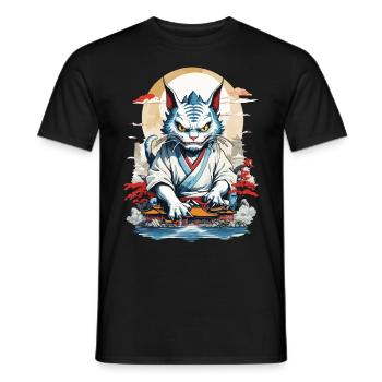 Asian Monster Cat Japan Yokai Ukiyo-E Style - Men's T-Shirt - black - Front - AI Model Male 178 light (178cm)