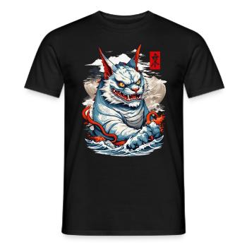 Japan Aesthetic Cats Yokai Ukiyo-E Streetwear - Men's T-Shirt - black - Front - AI Model Male 178 light (178cm)