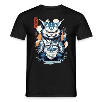 Yokai Cat Ukiyo-E Vintage Streetwear Cat Style - Men's T-Shirt - black - Front - AI Model Male 178 light (178cm)