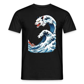 Cat Wave Ukiyo-E Vintage Japon Streetwear - T-shirt homme - noir - Devant - AI Model Male 178 light (178cm)