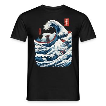Vintage Japon Ukiyo-E vague Streetwear Design - T-shirt homme - noir - Devant - AI Model Male 178 light (178cm)