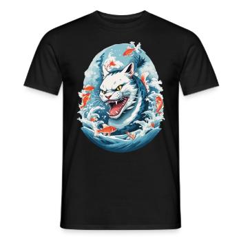 Seeungeheuer Katzen Anime Style Katze Design - Männer T-Shirt - Schwarz - Vorne - AI Model Male 178 light (178cm)