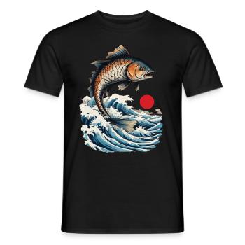 Fisch Ukiyo-E Japan Fischer Angeln Vintage Design - Männer T-Shirt - Schwarz - Vorne - AI Model Male 178 light (178cm)