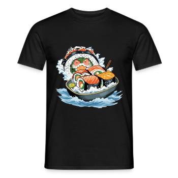 Drôle Sushi Yokai Monster Aime Sushi - T-shirt homme - noir - Devant - AI Model Male 178 light (178cm)