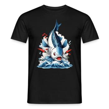 Ukiyo-E Fisch Angler und Fisch Japan Illustration - Männer T-Shirt - Schwarz - Vorne - AI Model Male 178 light (178cm)