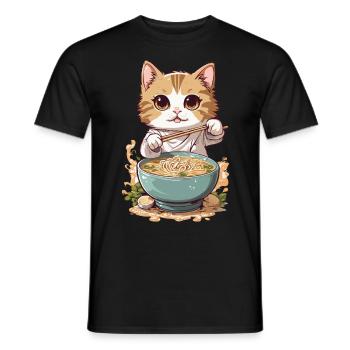 Le chat aime les ramen à la culture japonaise - T-shirt homme - noir - Devant - AI Model Male 178 light (178cm)