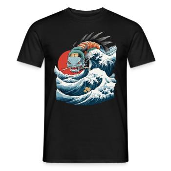 Lake Dragon Ukiyo-E Japan Vintage Aesthetic - Men's T-Shirt - black - Front - AI Model Male 178 light (178cm)