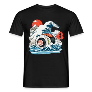 Japanische Sushi Rolle Vintage Ukiyo-E Design - Männer T-Shirt - Schwarz - Vorne - AI Model Male 178 light (178cm)