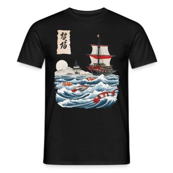 Sushi Ukiyo-E Japon Pêche Design Esthétique - T-shirt homme - noir - Devant - AI Model Male 178 light (178cm)