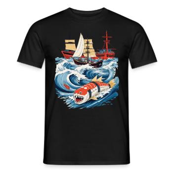 Lustige Sushi Fantasy Vintage Japan Aesthetic - Männer T-Shirt - Schwarz - Vorne - AI Model Male 178 light (178cm)