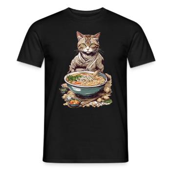 Cat Loves Ramen Japon Esthétique Streetwear - T-shirt homme - noir - Devant - AI Model Male 178 light (178cm)