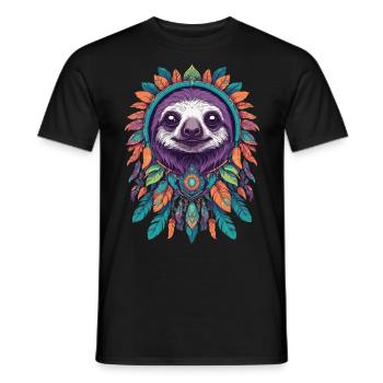 Paresseux spirituel Mandala Feathers Festival - T-shirt homme - noir - Devant - AI Model Male 178 light (178cm)