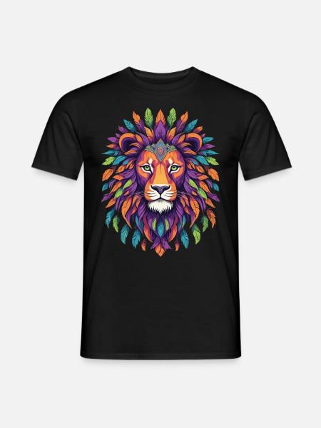 Animal Lion Mandala de plumes - T-shirt homme - noir
