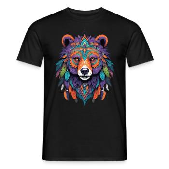 ours Mandala plumes Design ésotérique - T-shirt homme - noir - Devant - AI Model Male 178 light (178cm)