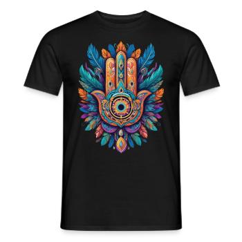 Spirituel Hamsa main plumes Design esthétique - T-shirt homme - noir - Devant - AI Model Male 178 light (178cm)