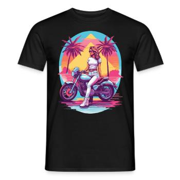 Rétro Synthwave Biker Moto Design - T-shirt homme - noir - Devant - AI Model Male 178 light (178cm)