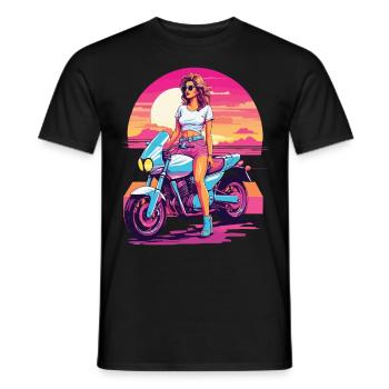 Synthwave Motorcycle Aesthetic for Biker Girls - Men's T-Shirt - black - Front - AI Model Male 178 light (178cm)