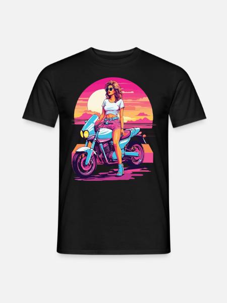 Synthwave Motorrad Aesthetic für Biker Girls - Männer T-Shirt - Schwarz
