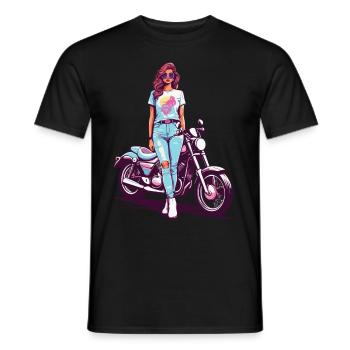des années 80 vintage moto motards fille Design - T-shirt homme - noir - Devant - AI Model Male 178 light (178cm)