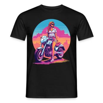 Design esthétique rétro Vaporwave Biker - T-shirt homme - noir - Devant - AI Model Male 178 light (178cm)