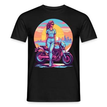 Retro Synthwave Freedom Motorcycle Biker - Men's T-Shirt - black - Front - AI Model Male 178 light (178cm)