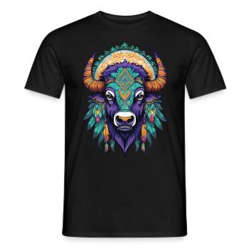 Bison Bull Dream Catcher Mandala Design - Men's T-Shirt - black - Front - AI Model Male 178 light (178cm)