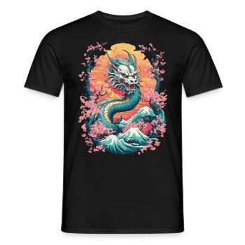 Japanese Dragon Cherry Blossom Aesthetic Design - Men's T-Shirt - black - Front - AI Model Male 178 light (178cm)