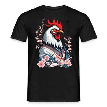 Samurai Bild Retro Design Hahn Kampfkunst - Männer T-Shirt - Schwarz - Vorne - AI Model Male 178 light (178cm)