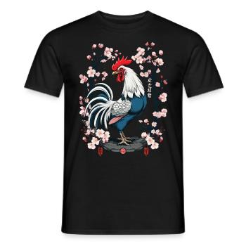 Asian Rooster Cherry Blossoms Aesthetic Design - Men's T-Shirt - black - Front - AI Model Male 178 light (178cm)