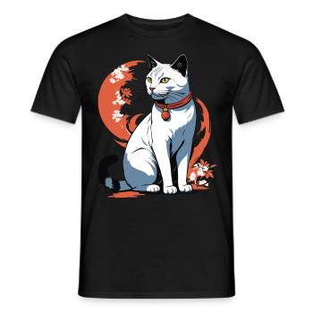 Asiatische Katze Kanji Zeichen Katzen Dame - Männer T-Shirt - Schwarz - Vorne - AI Model Male 178 light (178cm)