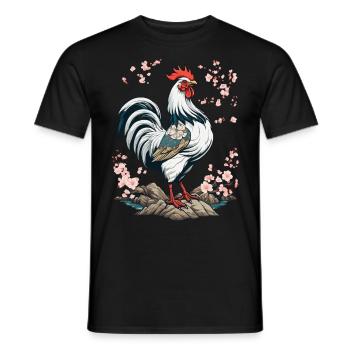 Conception esthétique de fleurs de cerisier de coq japonais - T-shirt homme - noir - Devant - AI Model Male 178 light (178cm)