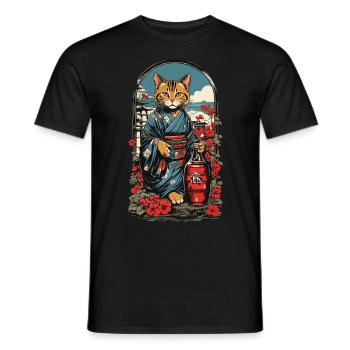Chat saké japonais Vintage Art - T-shirt homme - noir - Devant - AI Model Male 178 light (178cm)