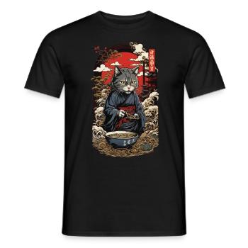 Funny Cat Mange Soupe De Nouilles Japonaises Ramen - T-shirt homme - noir - Devant - AI Model Male 178 light (178cm)