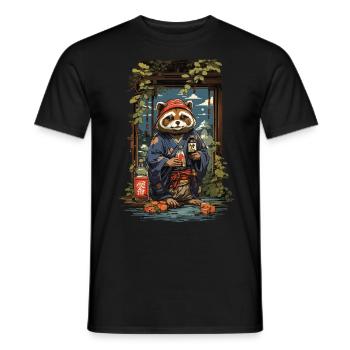 Vintage Art raton laveur chien saké japonais - T-shirt homme - noir - Devant - AI Model Male 178 light (178cm)