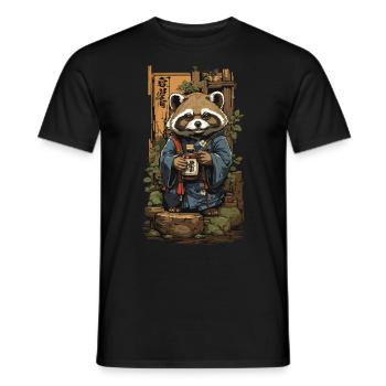 Raccoon Dog Japanese Sake Vintage Art - Men's T-Shirt - black - Front - AI Model Male 178 light (178cm)