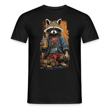 Raton laveur japonais saké Vintage Kanji Art - T-shirt homme - noir - Devant - AI Model Male 178 light (178cm)