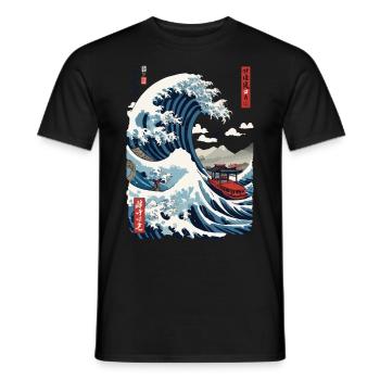 Japan Ukiyo-E Style Captain Sailboat Vintage - Men's T-Shirt - black - Front - AI Model Male 178 light (178cm)
